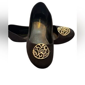 Cityclassified‎ Women's Black Suede Flats with Gold Detail